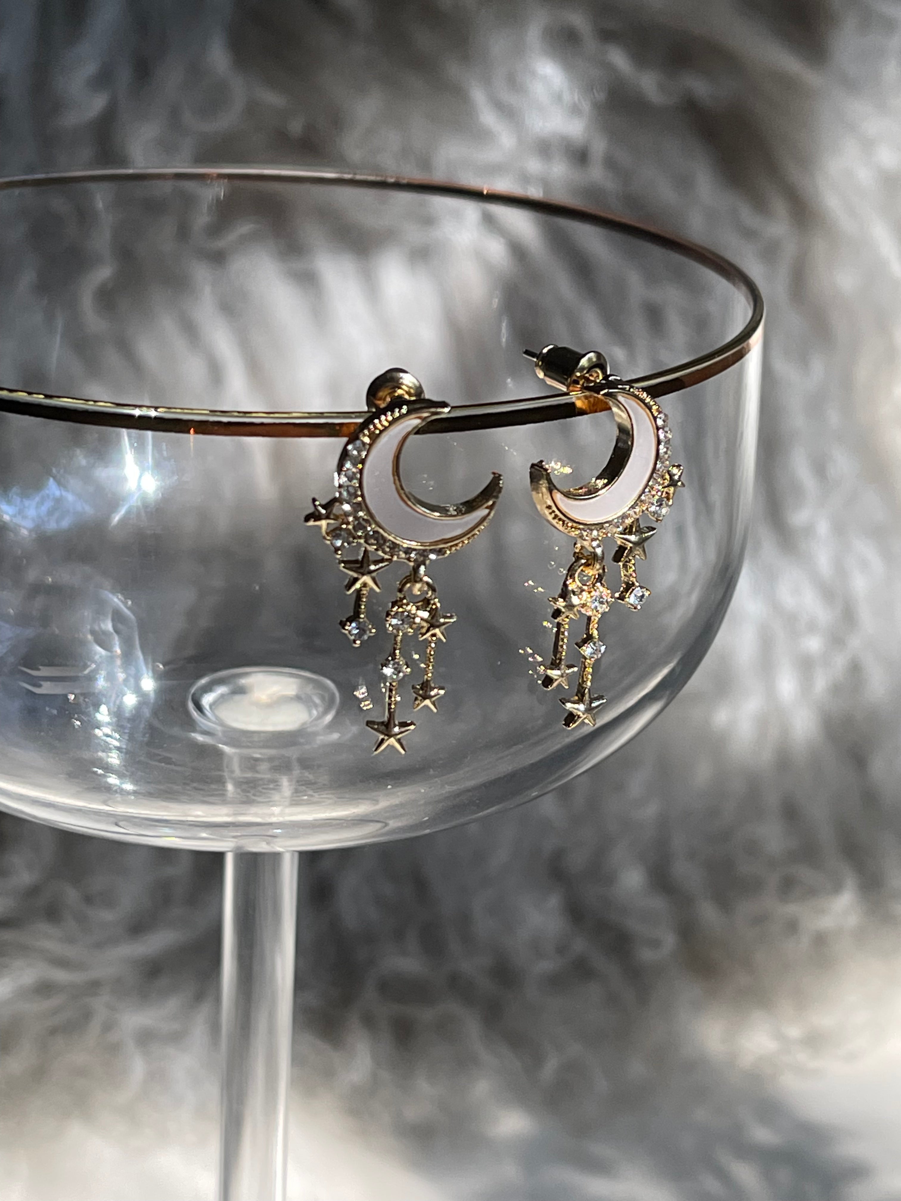 Celestial Style Moon Earrings, Moon & Star Crystal Cute Earrings ~ Caelum