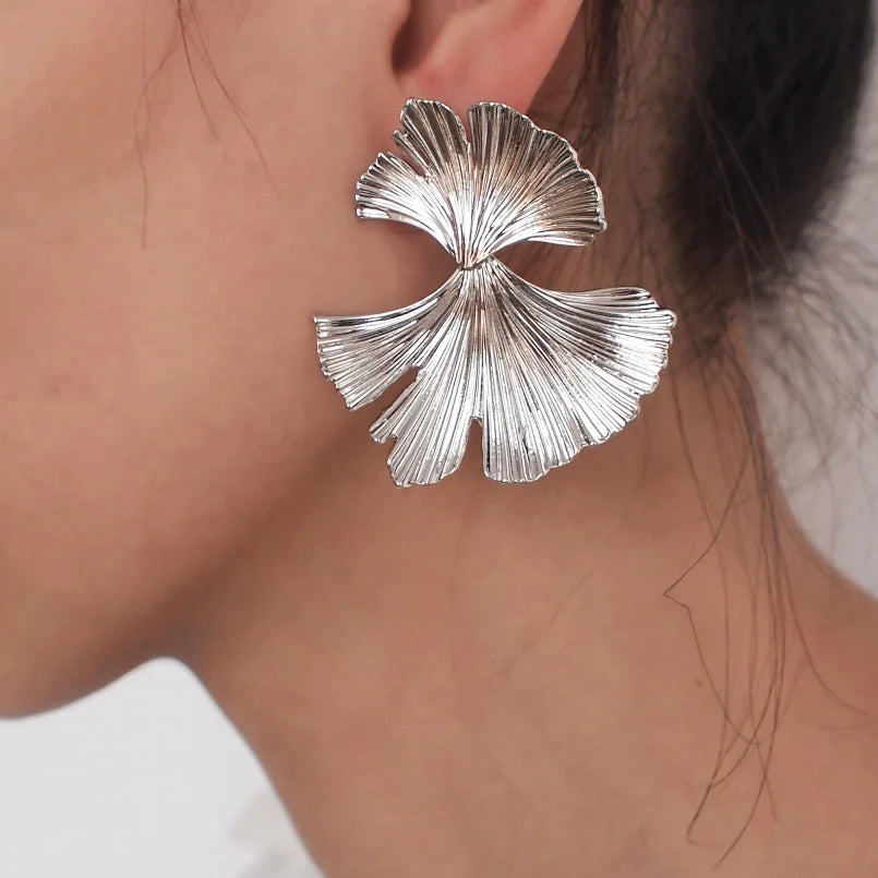 Over sized Flower Earrings, Statement Bridal or Party Earrings in Silver or Gold ~ Fig