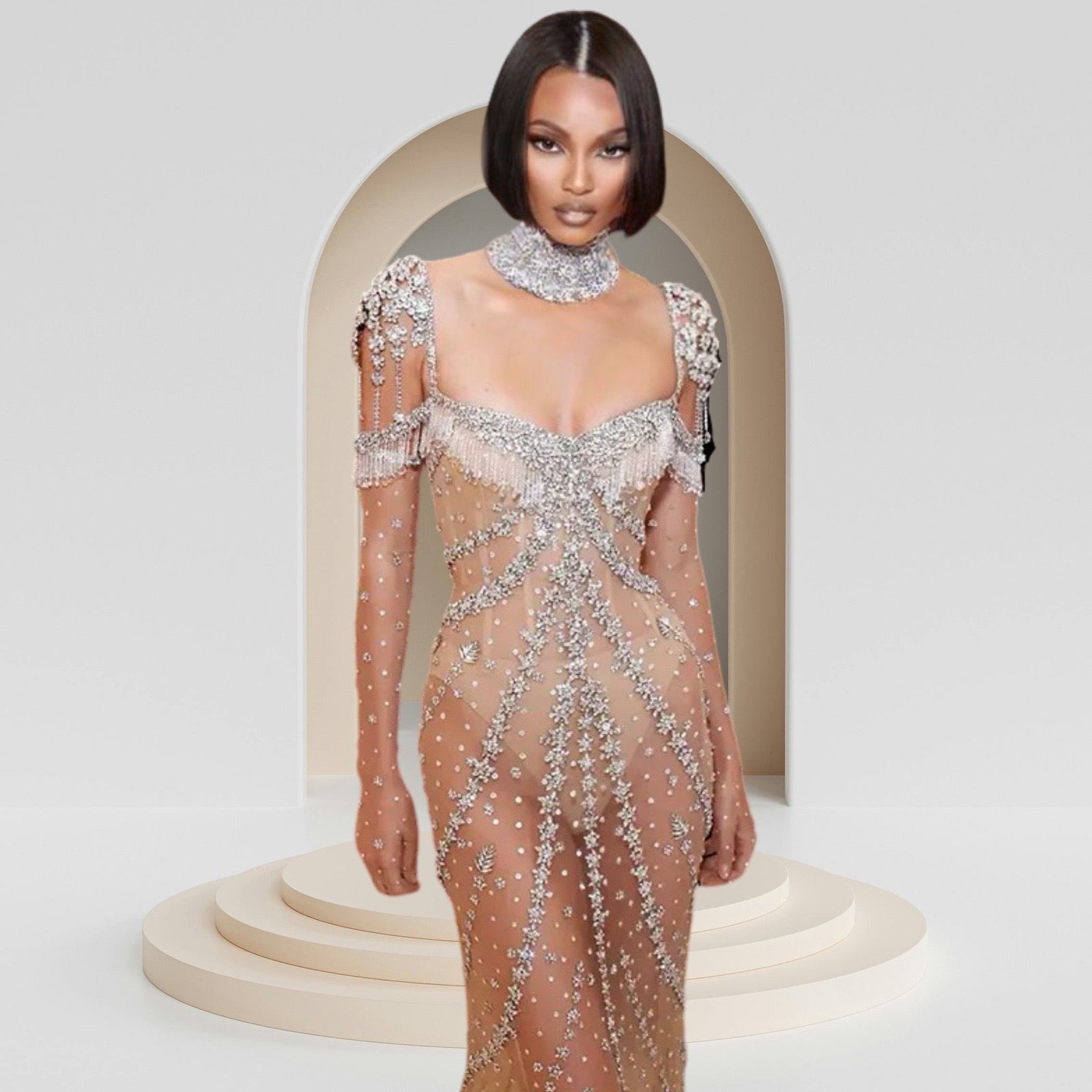 Met Gala Kylie Jenner Style Formal Gown or Evening Dress in Champagne Lives of Sirens Met Gala Kylie Jenner Style Formal Gown or Evening Dress in Champagne Lives of Sirens