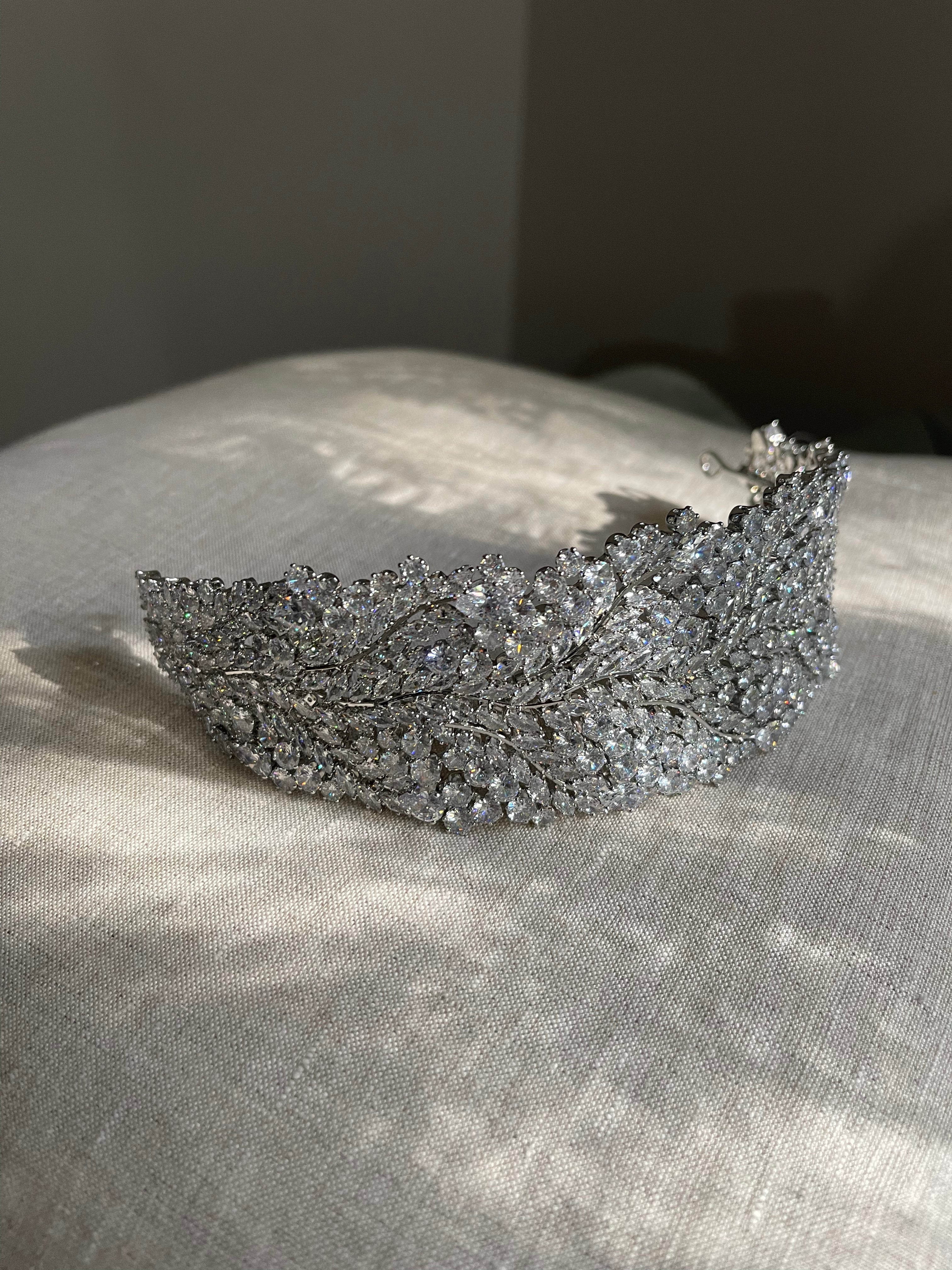 Cubic Zirconia Unique Crystal Bridal Headband Tiara, Crown For Art Deco Wedding or Event ~ ELANOR