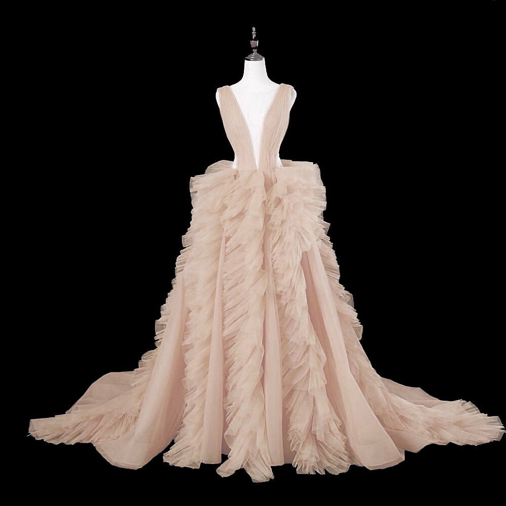 Ruffled Frilled Wedding Dress In Ivory, Blush & other colours of your choice ~ Jade