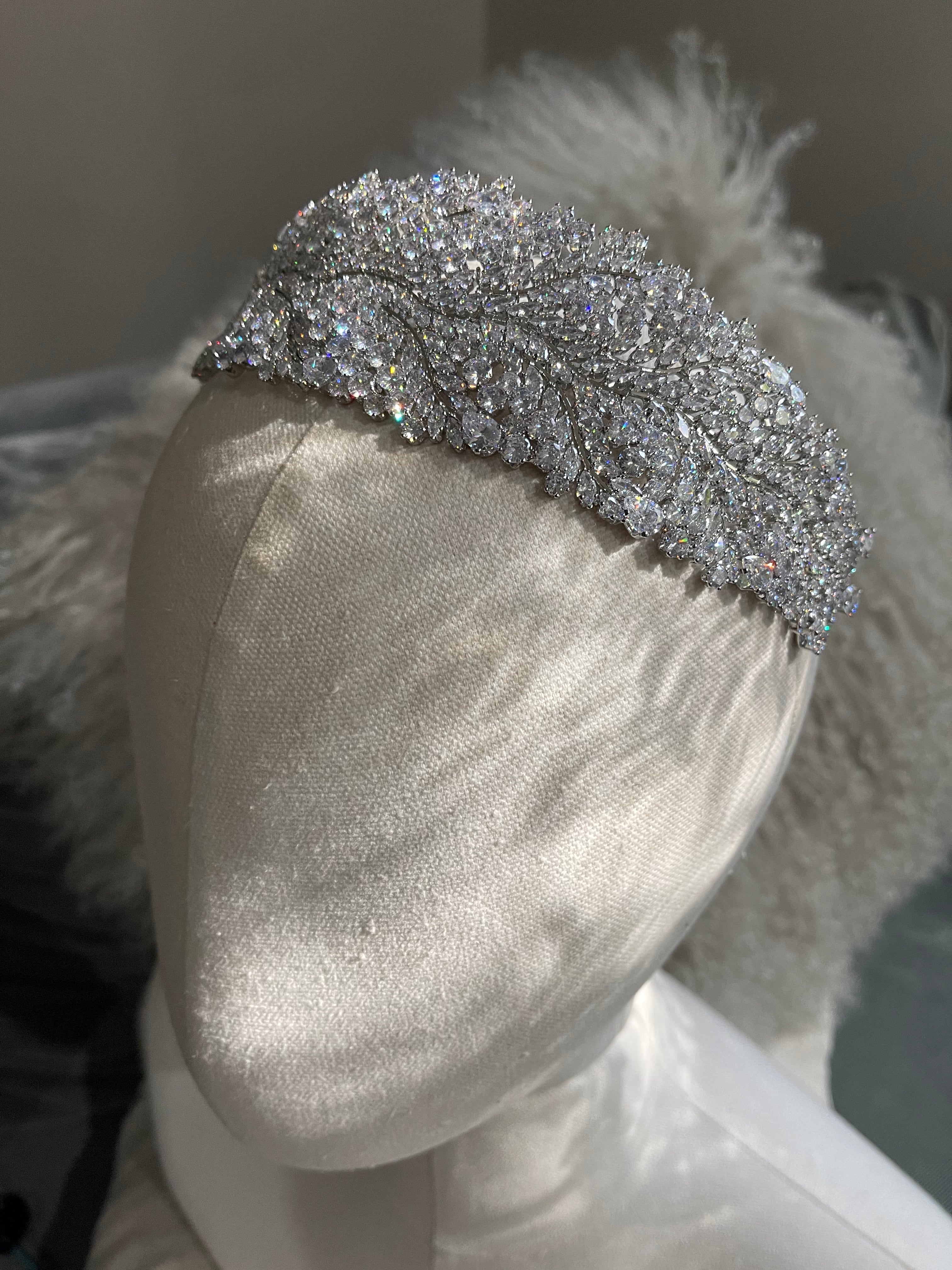 Cubic Zirconia Unique Crystal Bridal Headband Tiara, Crown For Art Deco Wedding or Event ~ ELANOR