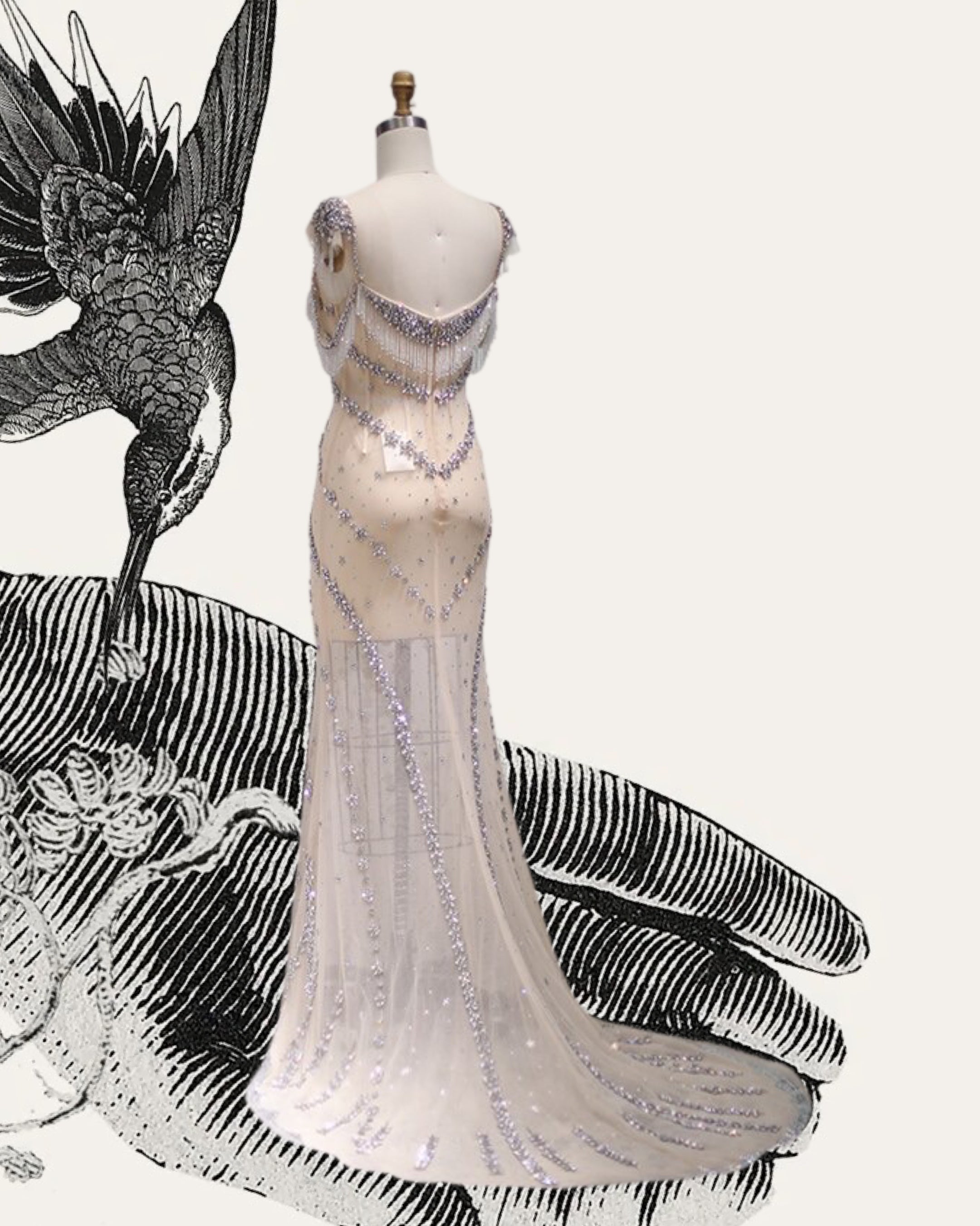 Couture Style Kendall Jenner Evening Dress in Nude pink Lining or Sheer With hand Embellished Crystals ~ KAY