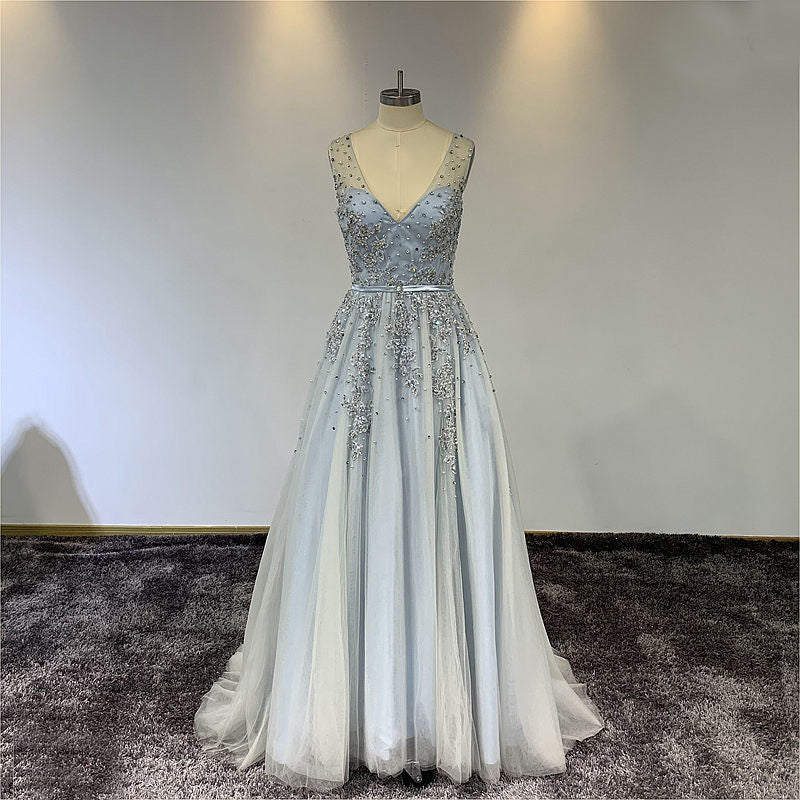 Amelie - Tulle Blue Bridal Gown, formal or evening dress with 1950's flair.