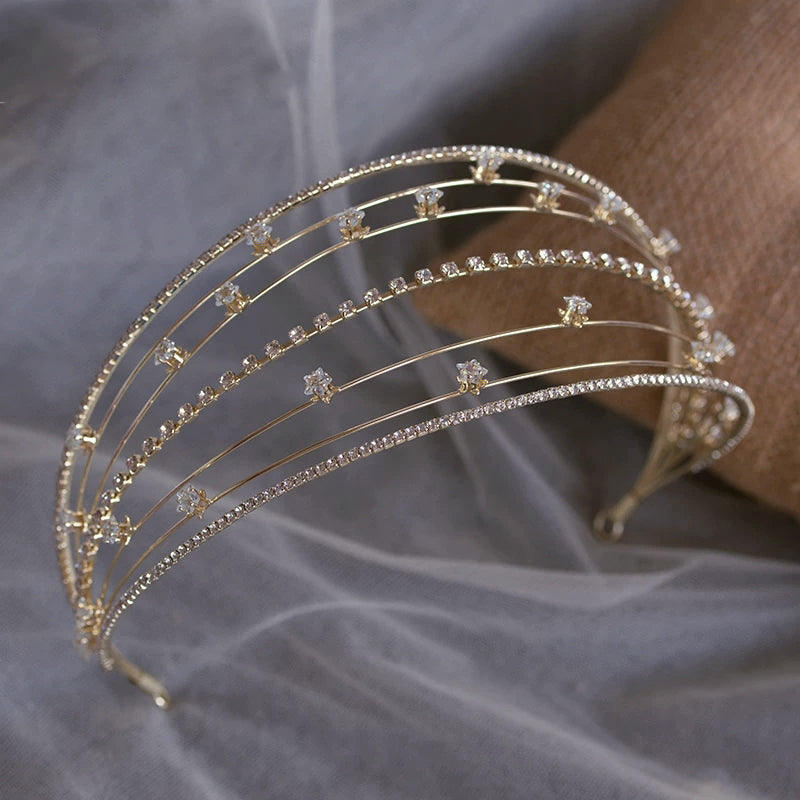 Lovely Art Deco Crown in European Crystal, Bridal Headpiece Tiara in Gold ~ Deity