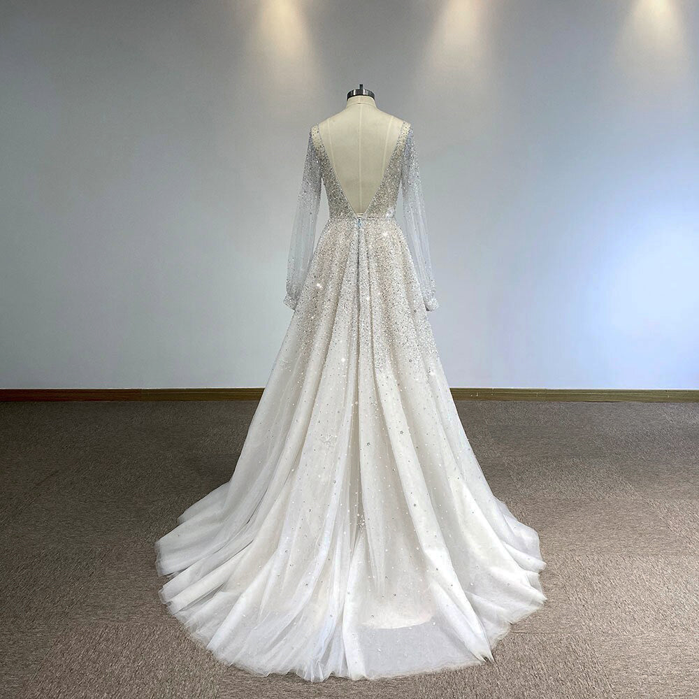 Ashera - Beautiful Beaded, Sparkling Crystal Embellished Wedding Dress In Ivory & Champagne