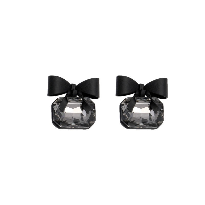 BOW - Sparkling Black Crystal Ear Studs With Unique Designer Parisian Bow Detail