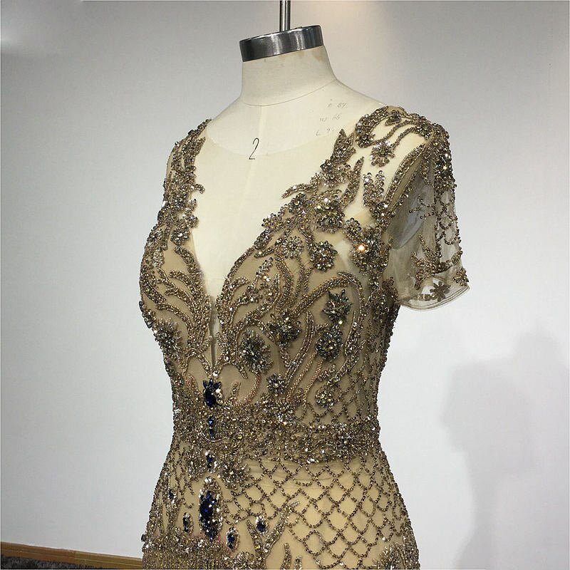 Classic Flapper Style Gatsby Inspired Short Wedding Dress, Gold Formal Evening Dress - Daise