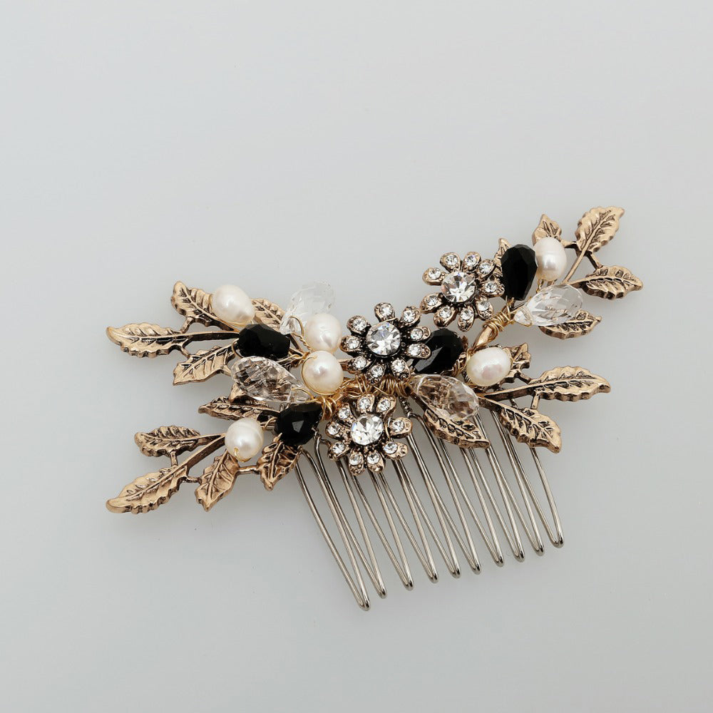 EARTHA - Crystal Floral Bridal Hair Clip Set in Old Gold.