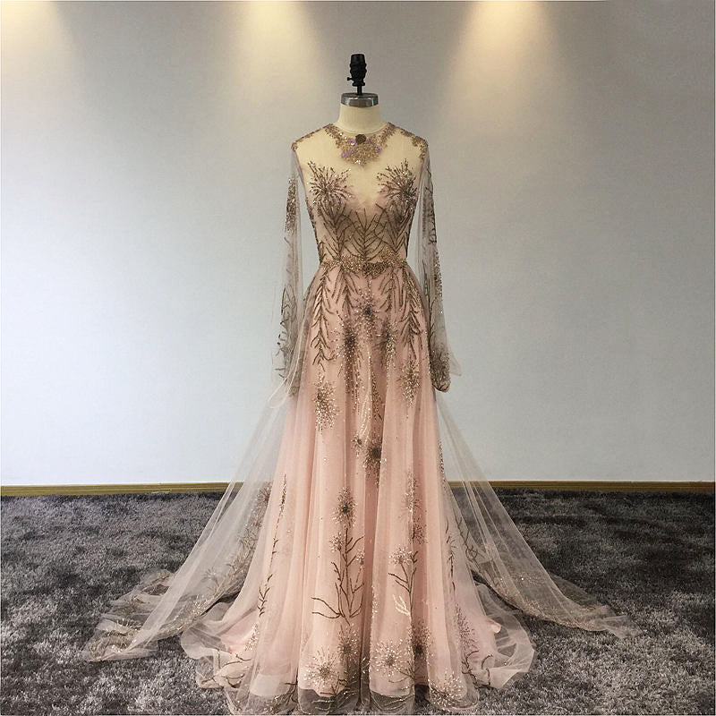 Lenore - Botanical Beaded Pink Floral Tulle Alternative & Unique Wedding Dress in Bohemian Style.