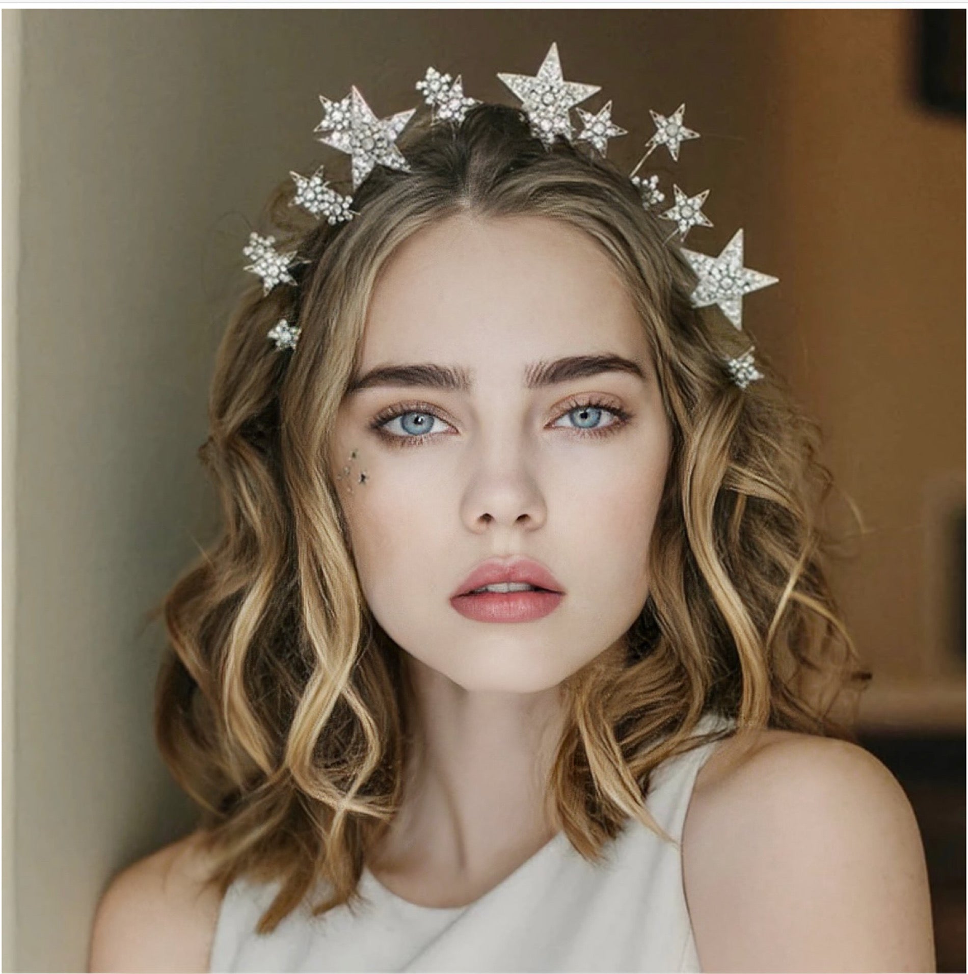 Celestial Star Crown, Wedding Headpiece in Silver Star Burst Halo Design ~ Ziegfeld