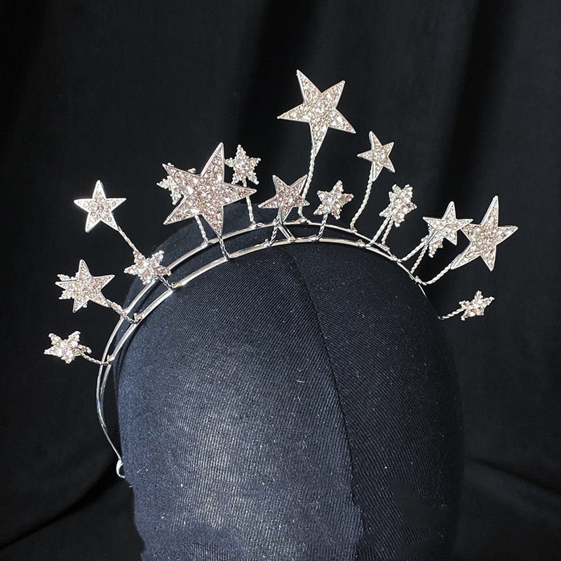 Celestial Star Crown, Wedding Headpiece in Silver Star Burst Halo Design ~ Ziegfeld