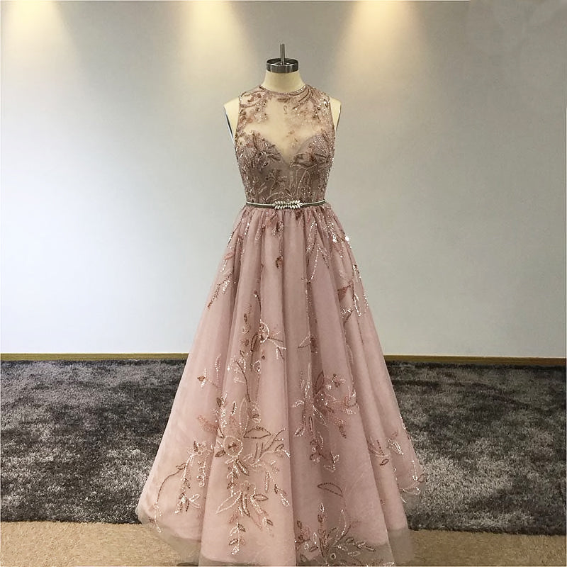 Willow - Hand Beaded Botanical Lace Wedding Dress In Dusky Pink & Vintage Gold