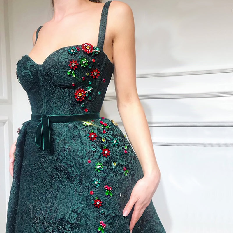 Kelly - Green Lace A line Gown With Floral Detail