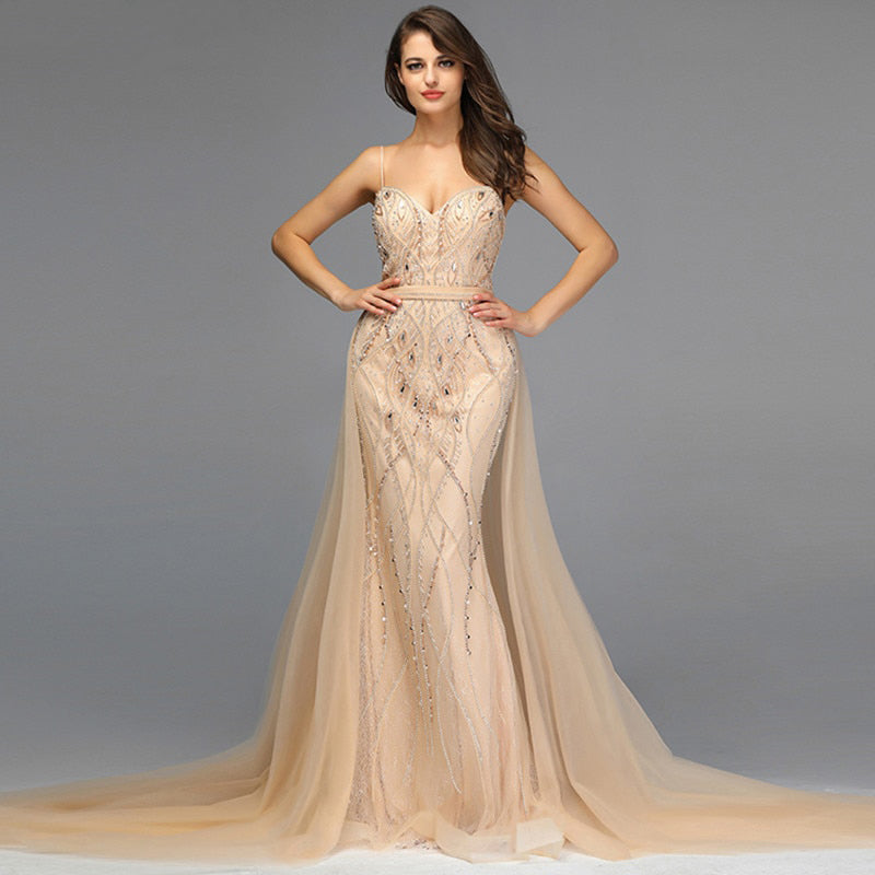 Beaded Wedding Gown or Formal Dress in Blush & White With Detachable Train - Remi