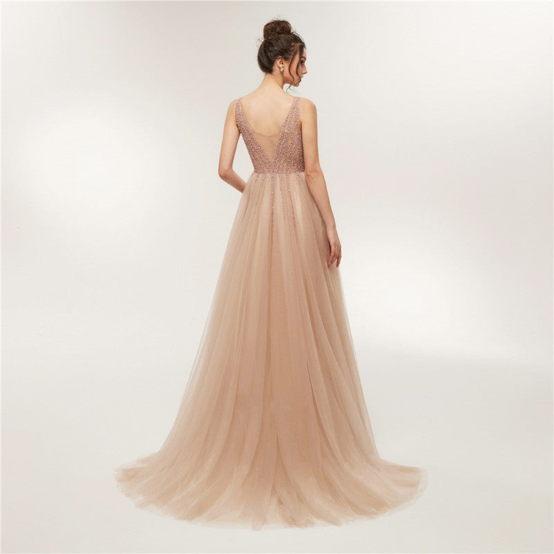Amber - A Line Romantic Wedding Dress in Blush Tulle