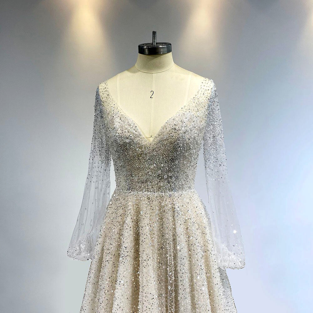 Ashera - Beautiful Beaded, Sparkling Crystal Embellished Wedding Dress In Ivory & Champagne