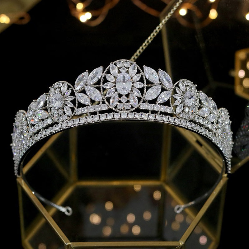 BERTRAM  - Cubic Zirconia Unique Crystal Bridal Statement Crown For Regal Wedding or Pageant