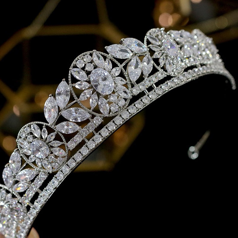 BERTRAM  - Cubic Zirconia Unique Crystal Bridal Statement Crown For Regal Wedding or Pageant