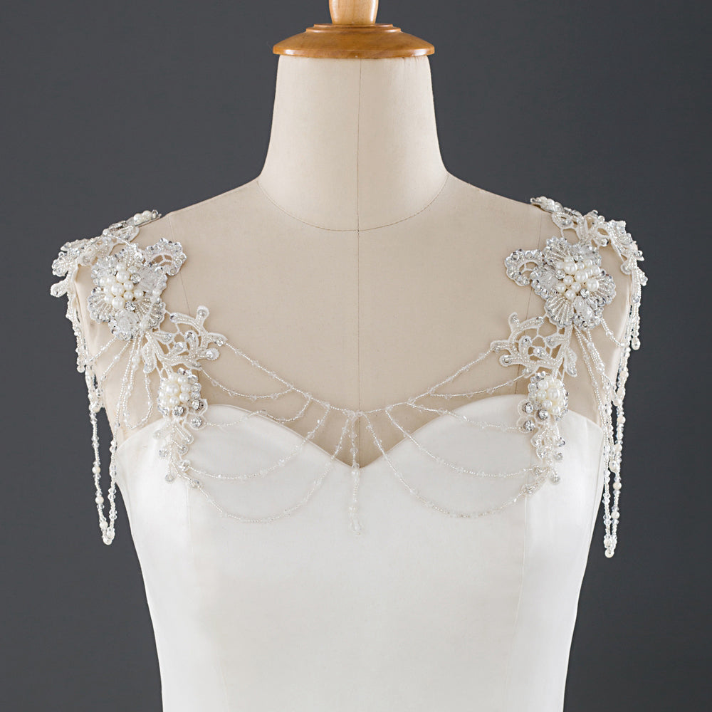 BLAISE - Stunning bridal pearl beaded cape/ shrug in Ivory.