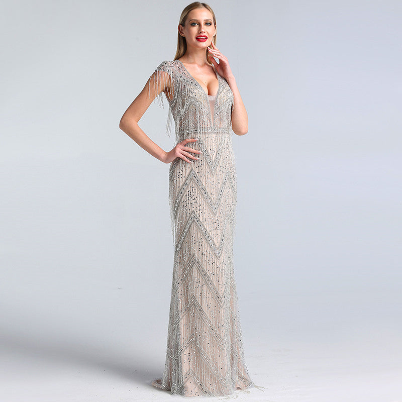 Hollywood Starlet Wedding Dress or Evening Dress with Silver Crystal Embellishments - Lucia