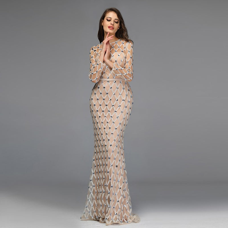 Unique Art Deco Pattern Beaded Bridal Gown, Sexy Evening Party dress - Dimitria