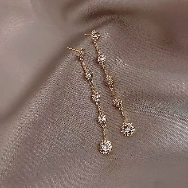 FARRAH - Long European Crystal Pendant Bridal Classic Style Earrings