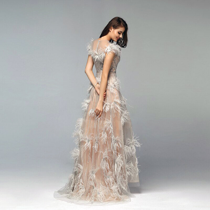 Feathered Bridesmaid Dress or Wedding Dress In Blush Pink & Ivory Feathers - Gazania