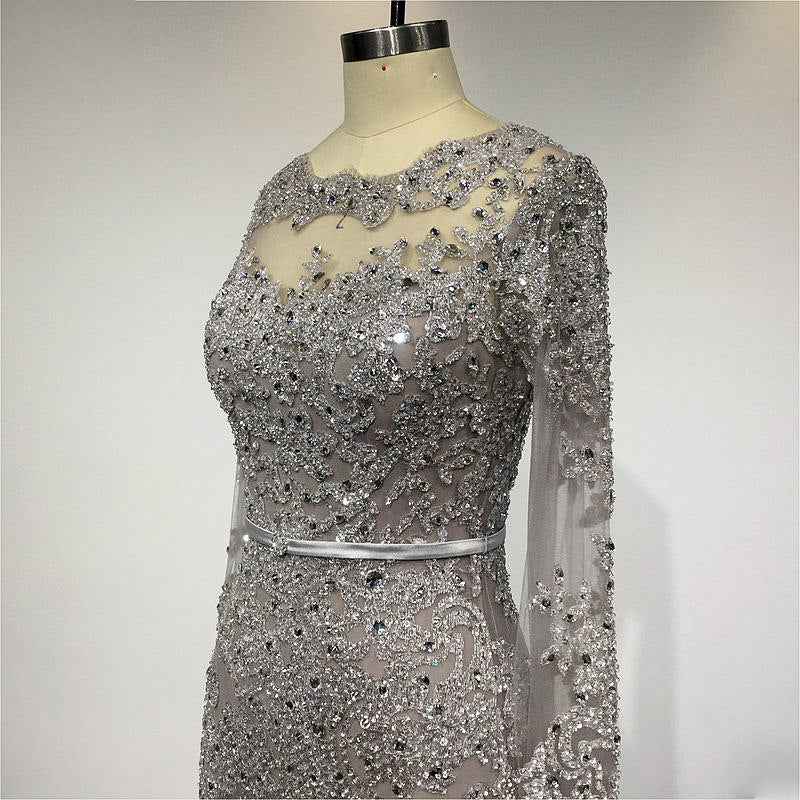 Isla - Gorgeous Grey or Ivory Lace and Crystal Bridal Gown Formal or Evening Dress