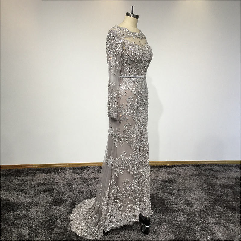 Isla - Gorgeous Grey or Ivory Lace and Crystal Bridal Gown Formal or Evening Dress
