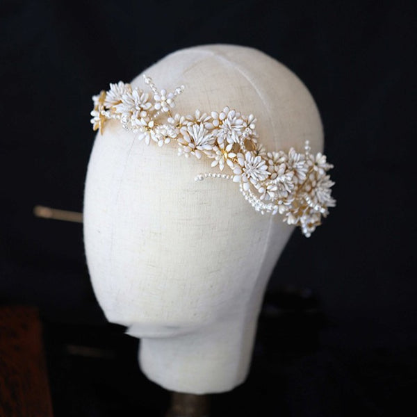 White Floral Headband Veil for Women & Girls Wedding Veil Lysandra Headband  Veil