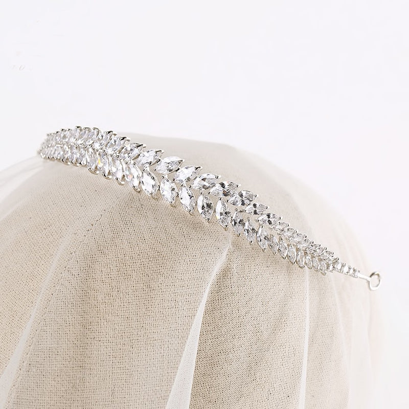 ONDINE - Cubic Zirconia Headpiece , Simple Royal Statement Bridal Tiara Headband