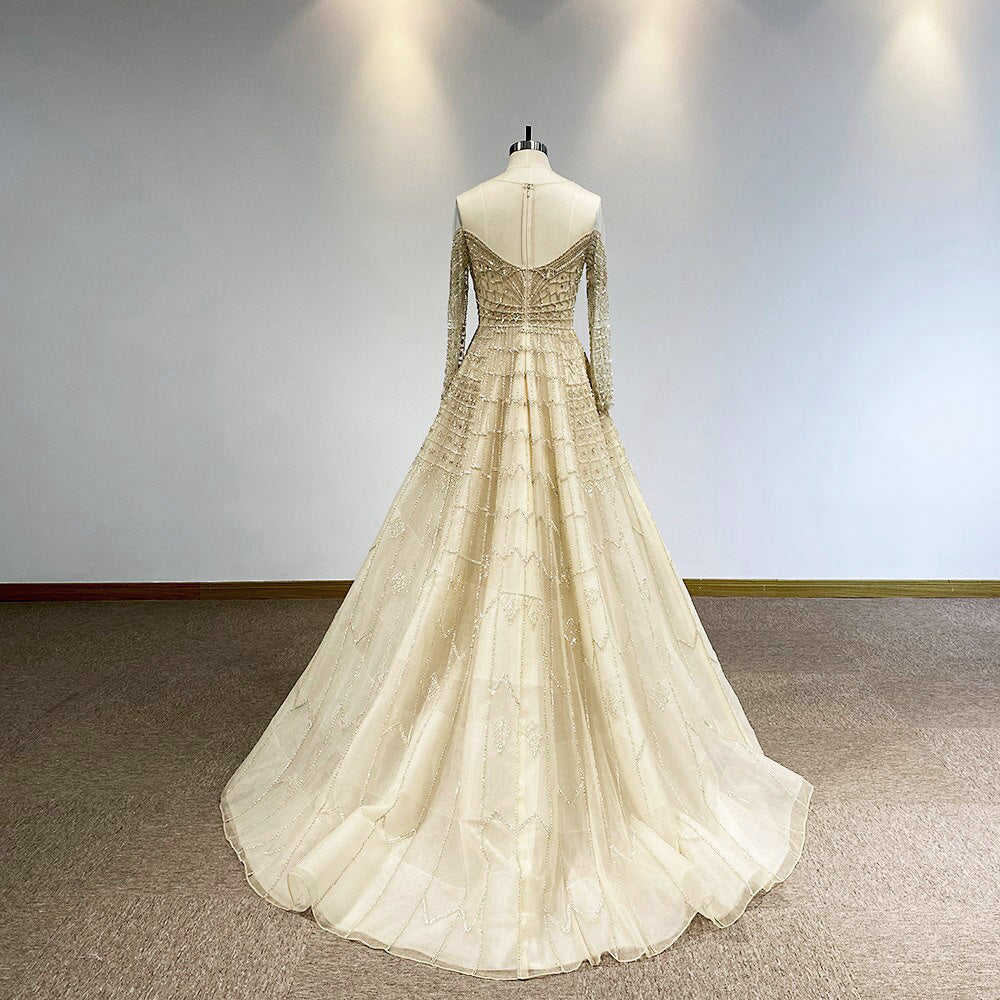 Champagne or Ivory Sparkling Beaded Bridal Gown With Off the Shoulder Lives of Sirens Champagne or Ivory Sparkling Beaded Bridal Gown With Off the Shoulder Lives of Sirens