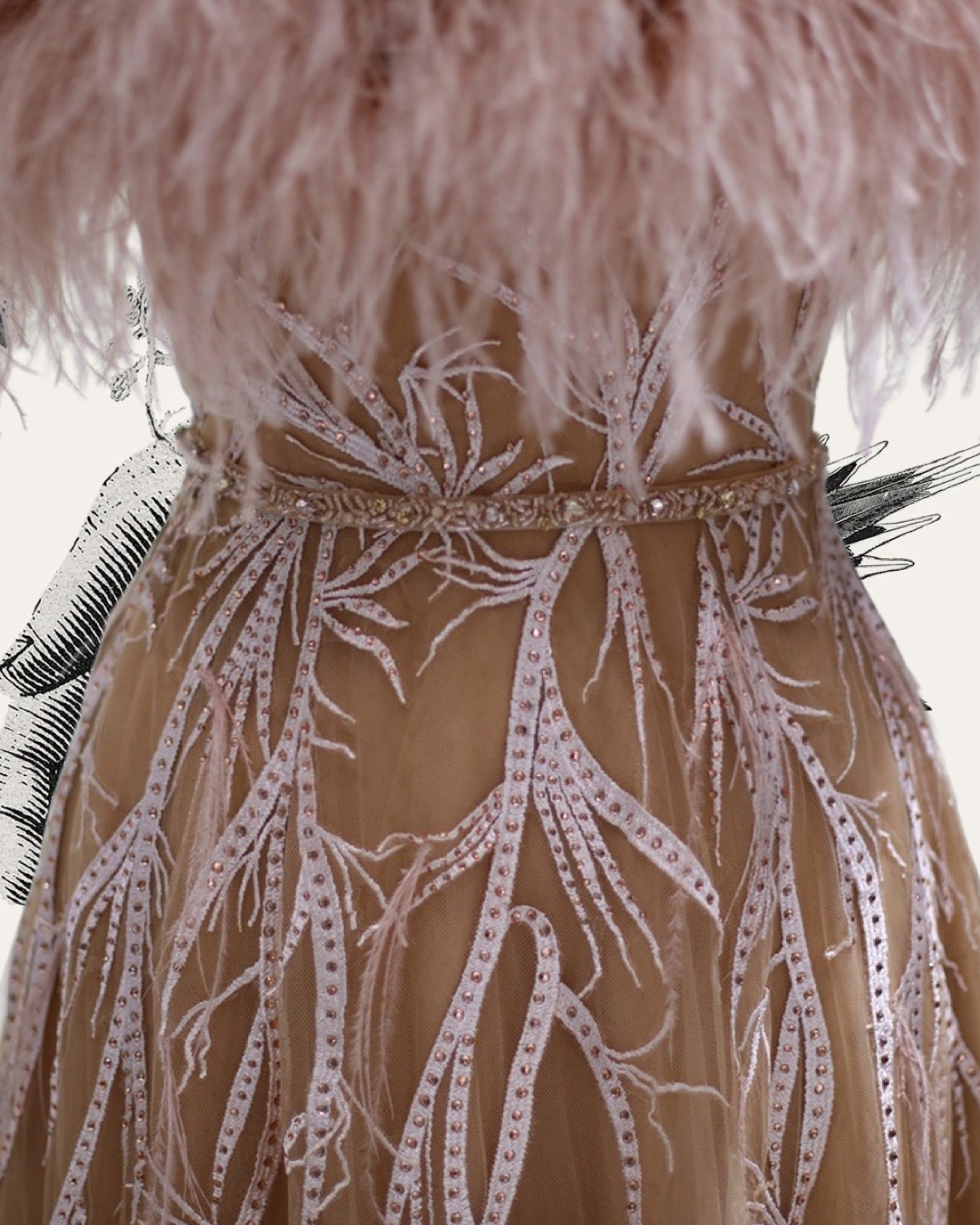 Pink A line Fairytale Wedding Dress, Evening Dress With Botanical Embroidered Detail - Narnia