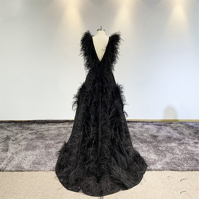 Gothic Alternative Black Wedding Dress, Dramatic Feathered Evening Gow Lives of Sirens Gothic Alternative Black Wedding Dress, Dramatic Feathered Evening Gow Lives of Sirens