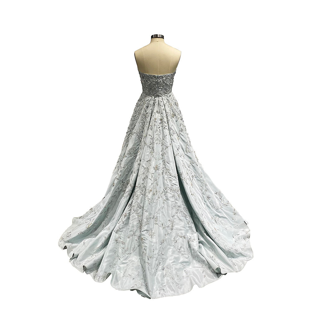 SAINT - Satin Embroidered Blue Bridal Gown with Vintage Hollywood Flair