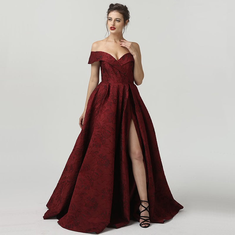 1950's Style Jacquard Side Split Evening Dress Formal Gown, Off The Sh Lives of Sirens 1950's Style Jacquard Side Split Evening Dress Formal Gown, Off The Sh Lives of Sirens